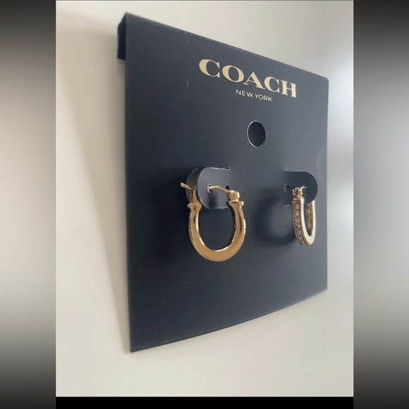 NWT COACH Signature Gold & Crystal Pave’ Huggie Earrings F54497 - Picture 4 of 8